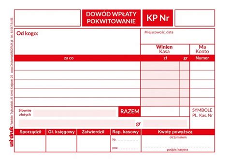 Druk KP Bloczek Kasa Przyjmie Dowód wpłaty drukarnia Uni Druk