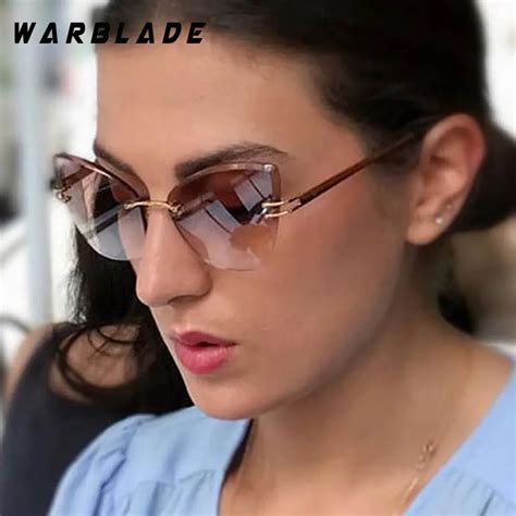 2018 Luxury Vintage Rimless Sunglasses Women Brand Designer Cat Eye