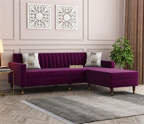 Buy Everett L Shape Corner Fabric Sofa Velvet Mulberry Pink Online