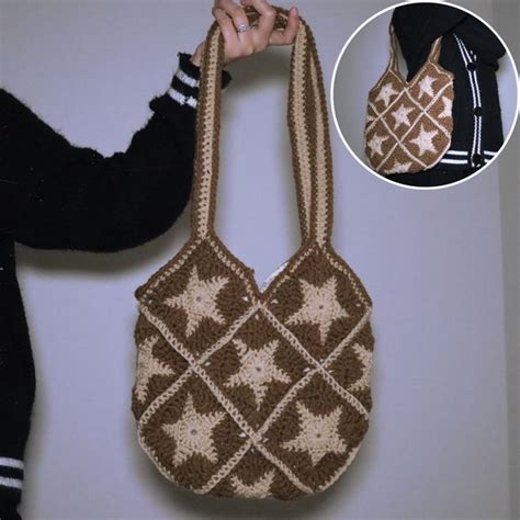 Brown Star Granny Square Bag In 2024 Crochet Accessories Granny