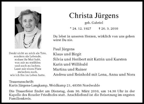 Traueranzeigen Von Christa J Rgens Trauer Ms