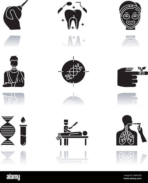 Medical Procedure Drop Shadow Black Glyph Icons Set Healthcare