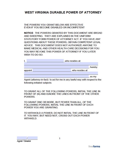 Free West Virginia Durable Financial Power Of Attorney Form Pdf Word