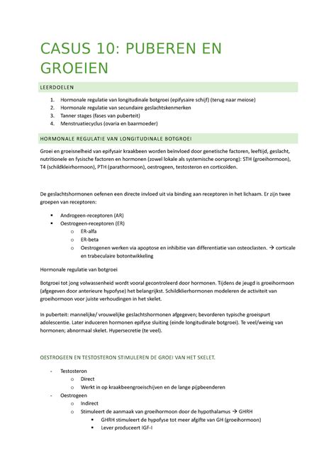 Casus 10 CASUS 10 PUBEREN EN GROEIEN LEERDOELEN Hormonale Regulatie