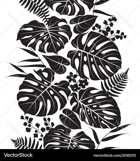 Tropical leaves silhouette pattern Royalty Free Vector Image