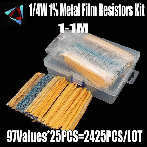 Kit De Resistores De Filme Metálico 1 4w 2425 97value 1r ~ 1m Ohm Conjunto De Resistores De