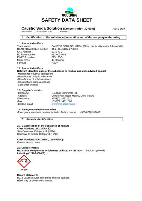 PDF SAFETY DATA SHEET Goulding Chemicals SAFETY DATA SHEET