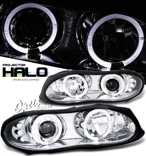 Chevrolet Camaro 1998 2002 Halo LED Projector Headlights Chrome By