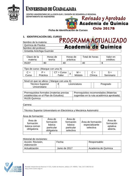 PDF Ficha de Identificación de Cursos 1 IDENTIFICACIÓN pregrado udg