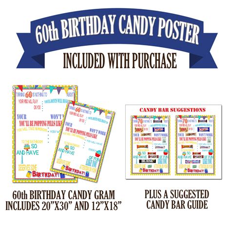 60th Birthday Poster Candy Bar Poster Birthday T For Etsy