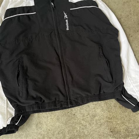 Reebok Men's Black and White Jacket | Depop