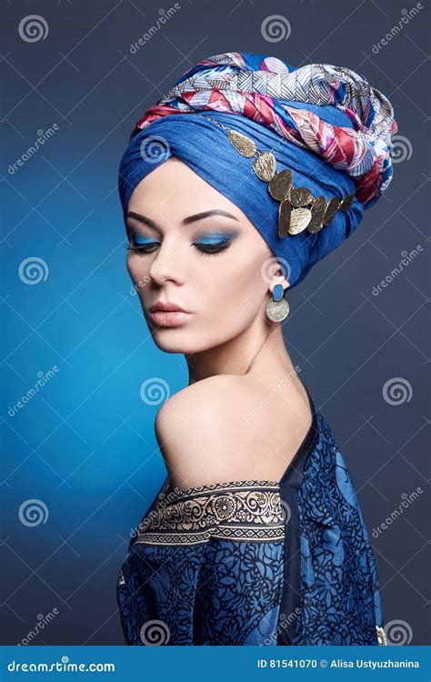 Young Beautiful Woman In Turban Stock Photo Image Of Cute Blue 81541070