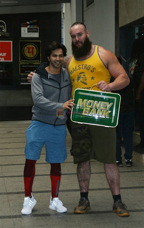 Varun Dhawan With Wwe Superstar Braun Strowman At Gym In Khar On Nd