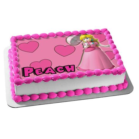 Super Mario Brothers Princess Peach And Pink Hearts Edible Cake Topper