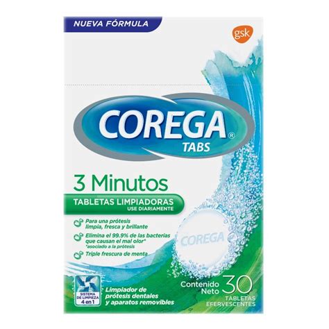 Tabletas Limpiadoras Corega 3 Minutos 30 Tabletas Efervescentes