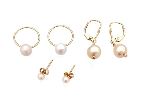 Lot 3 Pair 14k Yellow Gold Pearl Earrings