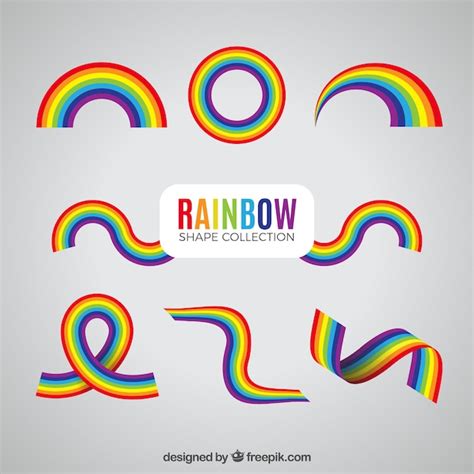 Colección De Arco Iris Con Formas Diferentes En Estilo Plano Vector