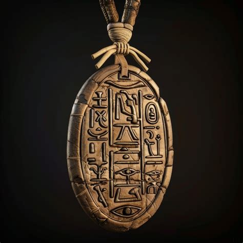 A Gold And Brown Necklace With Hieroglyphics On It Premium Ai