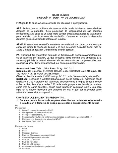 Tarea Caso Cl Nico Std Caso Cl Nico Biolog A Integrativa De La