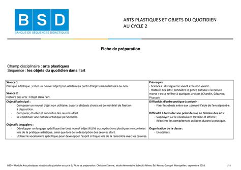 Arts Plastiques Et Objets Du Quotidien Au Cycle 2 Résumés Arts Docsity