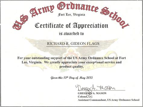 Army Certificate Of Appreciation Template Professional Templates