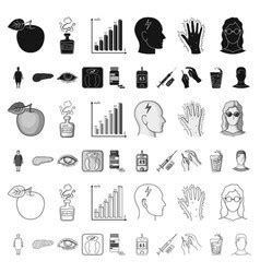 Diabetes Monochrome Icons In Set Collection Vector Image