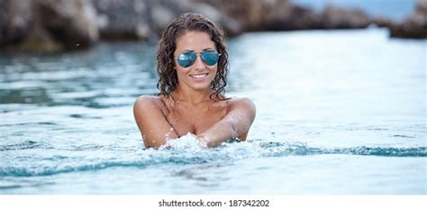 Sexy Bikini Model Splashing Water Stock Photo 187342202 Shutterstock