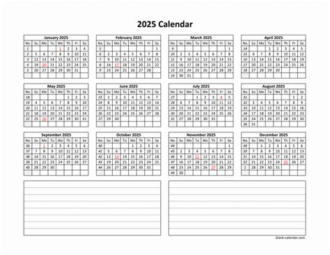 2025 2025 Calendar Blank Anna J Caldwell