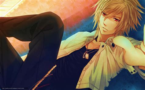 Download Wallpaper Guy Red Eyes Chain Is Free Desktop Anime Boy Blond Hair 1600x1000