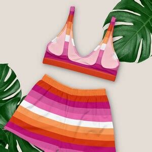Sunset Lesbian Pride Flag High Waisted Swim Suit Board Short Swim