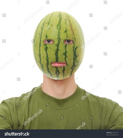 Watermelon On Mans Head Isolated On Stock Photo 61936171 Shutterstock