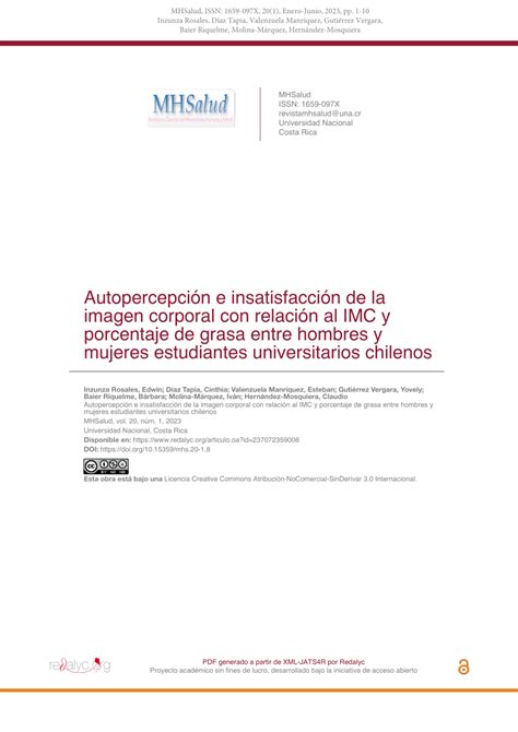 Pdf Autopercepci N E Insatisfacci N De La Imagen Corporal Con