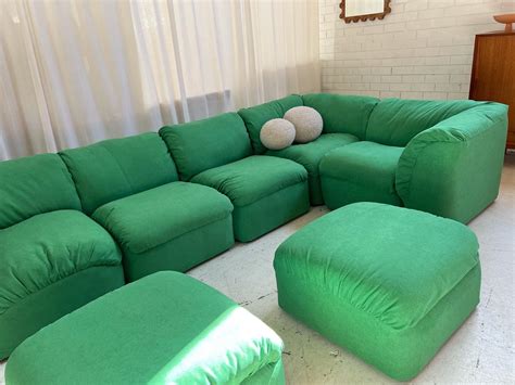 Restored Pillowy Green Modular Sofa Mood Objects