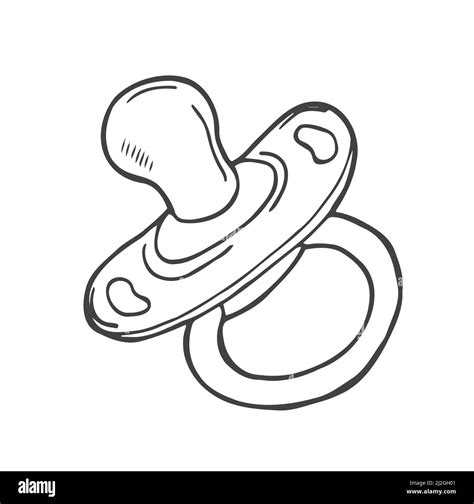 Pacifier In Hand Drawn Doodle Style Sketch Isolated On A White