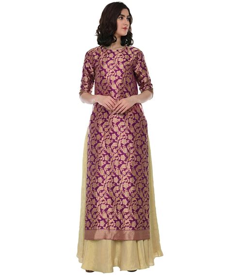 Purple Zari Jamawar Banarasi Hand Woven Pure Silk Kurta With Skirt