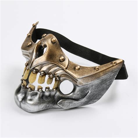 Steampunk Demon Skull Cosplay Mouth Silver Mask with yellow Teeth