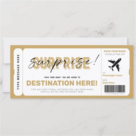 Fake Airplane Ticket Surprise Boarding Pass Zazzle Fake Ts Invitations Road Trip Ts