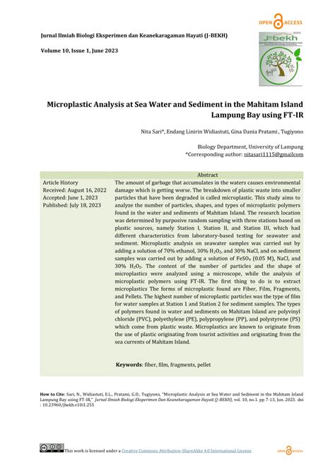 Pdf Microplastic Analysis At Sea Water And Sediment In The Mahitam