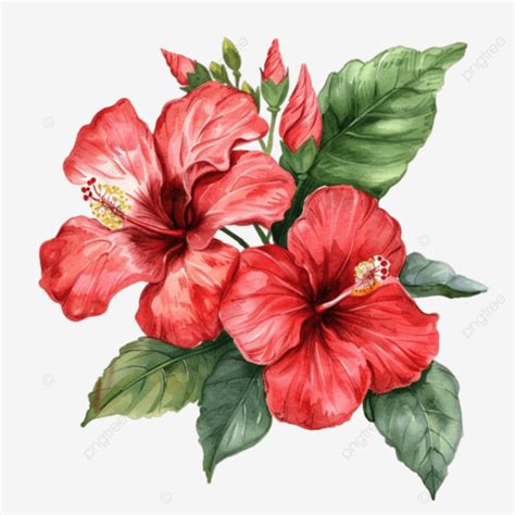 Pintura Acuarela De Flor De Hibisco Sobre Fondo Transparente Png