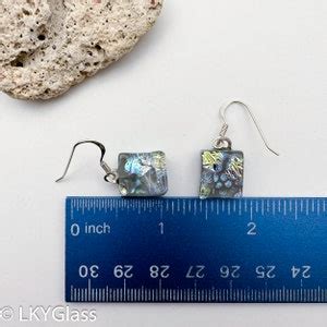 Gray Dichroic Glass Earring Textured Gray Fused Glass Earring Rainbow