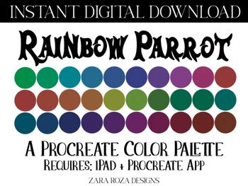 Rainbow Parrot Procreate Color Palette Swatches By Zara Roza