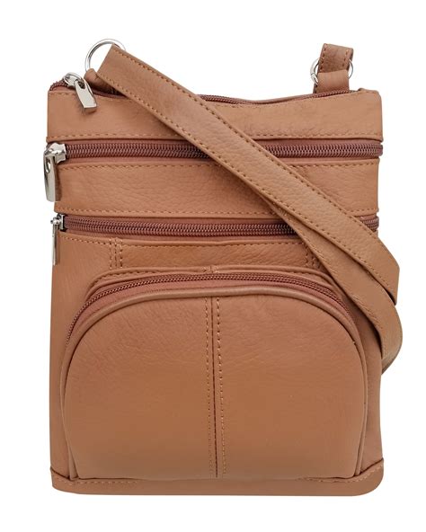 Roma Leathers Genuine Leather Multi-Pocket Crossbody Purse Bag (Light ...