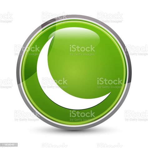 Crescent Half Moon Icon Elegant Green Round Button Vector Illustration