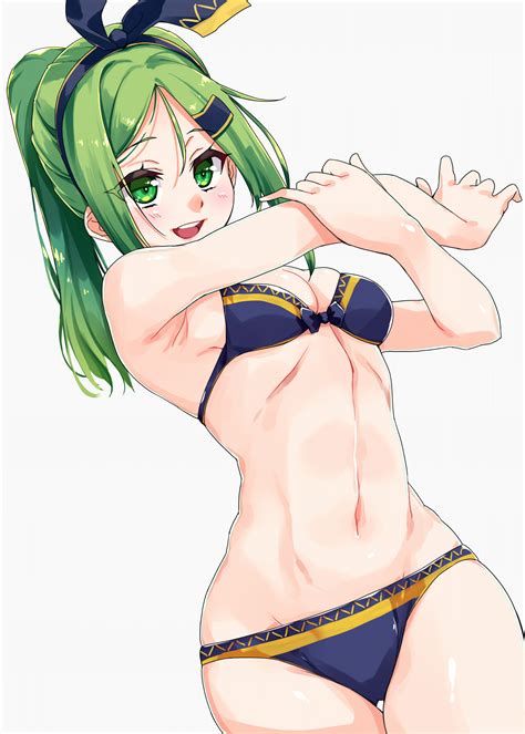 Kisairo Kaede Kiryu Touko 22 7 Highres 1girl Bikini Blush Cowboy Shot Dutch Angle Green