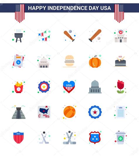 Conjunto De 25 Iconos Del Día De Los Eeuu Símbolos Americanos Señales Del Día De La