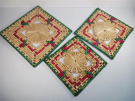Rattan Wicker Trivet Set Bohemian Hot Pads Unique Kitchen Wall Decor Kitchen Decor Kitchen