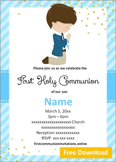 Free Printable First Communion Cards for boys Templates First Communion ...