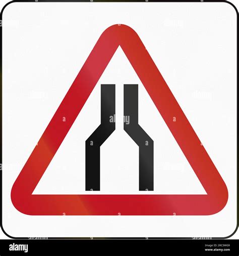 Bruneian Sign Indicating Narrowing Of The Road Stock Photo Alamy