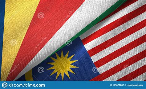 Seychelles And Malaysia Two Flags Textile Cloth Fabric Texture Stock