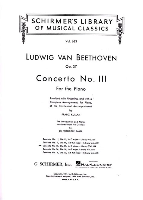 BeethovenConcerto No 3 In C Minor Op 37 For The Piano